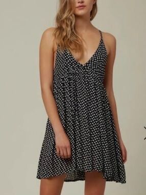 O'neill Saltwater Solids Black and White Floral Spaghetti Strap Dress MEDIUM